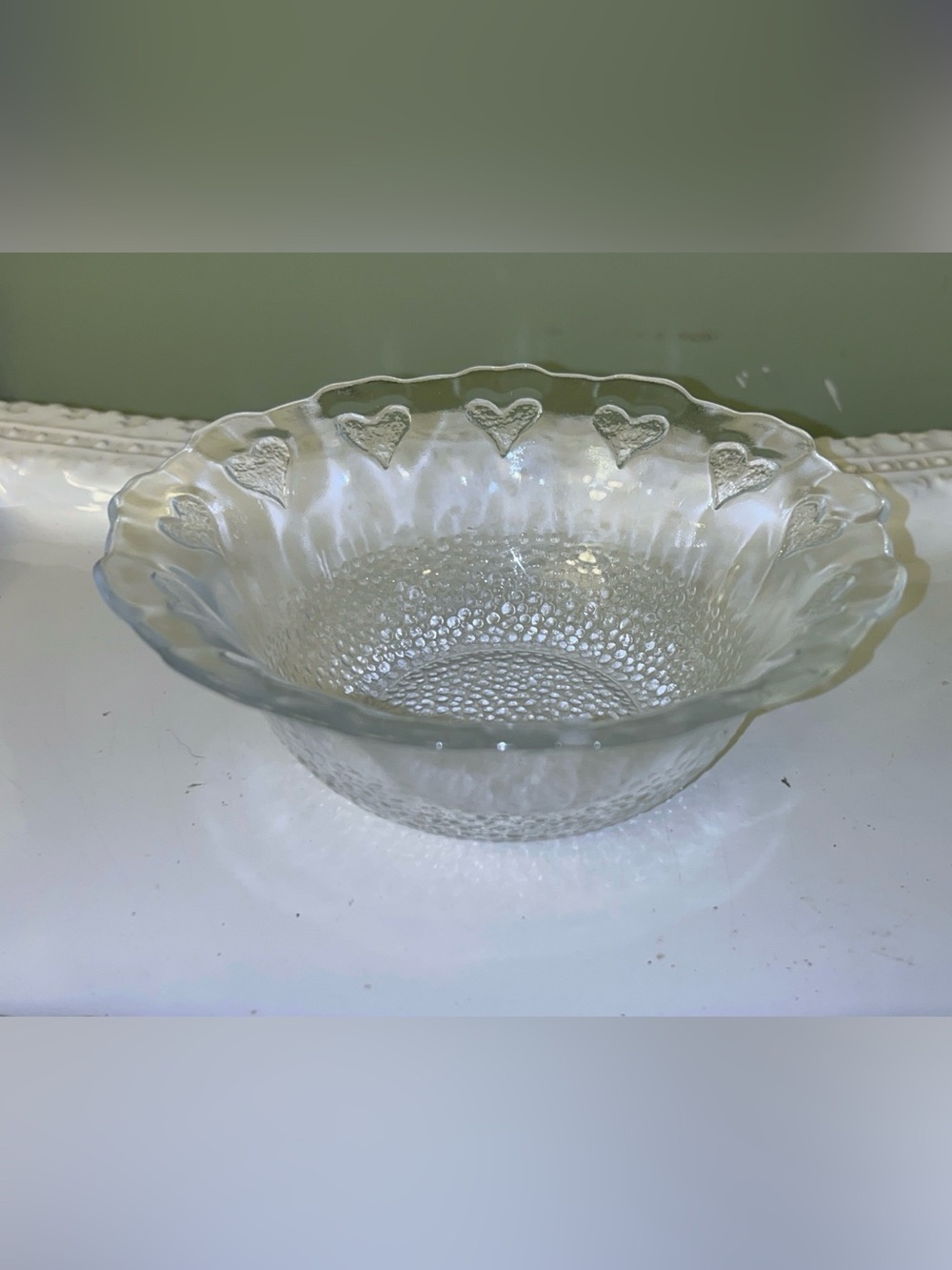 Lindshammar Sweden vintage heart motif glass bowl